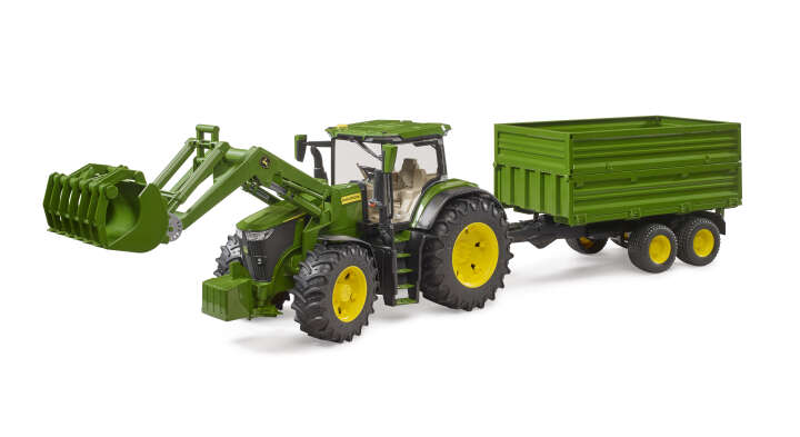 bruder John Deere 7R 350 mit Frontlader und Tandemachstransportanhänger